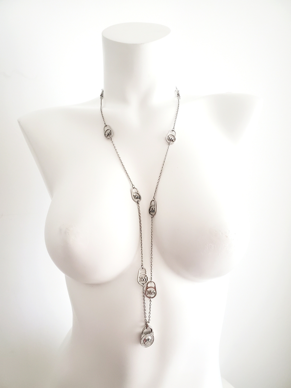 Michael Kors Silver-Tone Padlock Pendant Necklace with Red Accent Stone - Picture 4 of 4